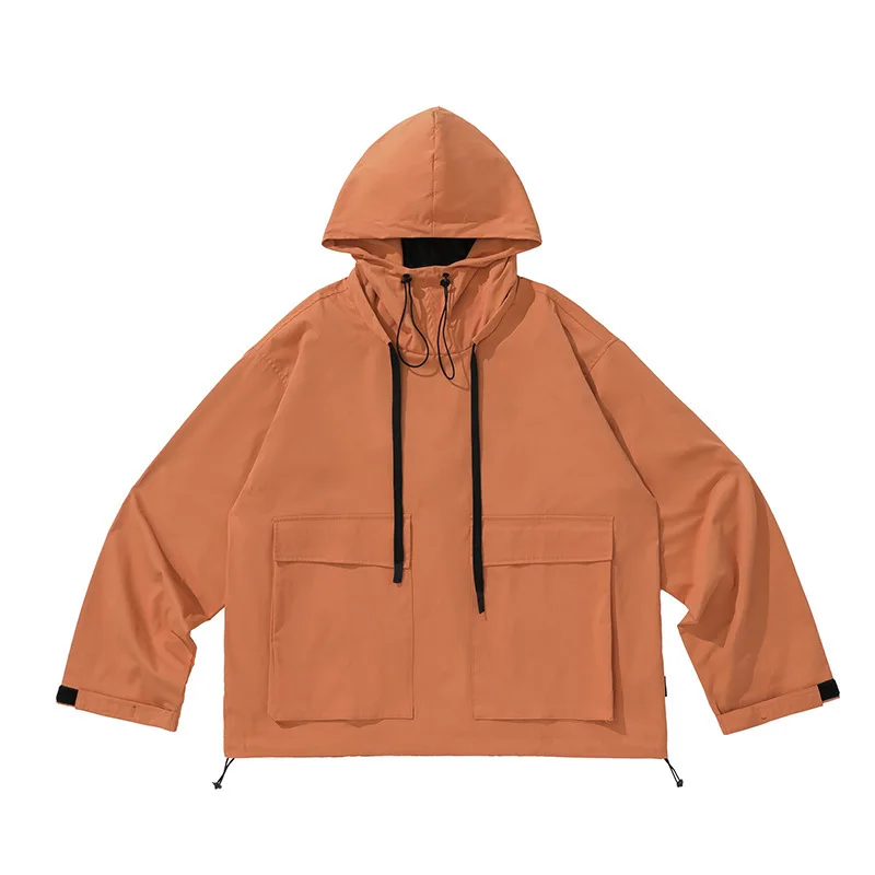 

Autumn 2022 Men's Solid Color Basic Big Pocket Hooded Jacket Leisure Youth Drawstring Jacket Men