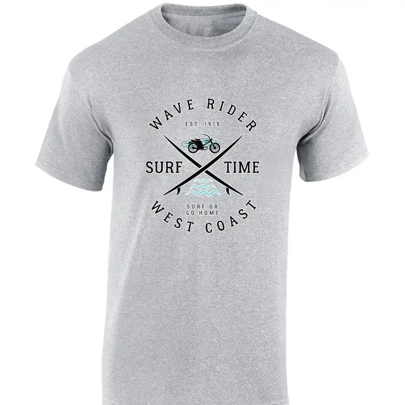 WAVE RIDER WEST COAST MENS T SHIRT SURFING DESIGN SURFBOARD HOLIDAY CASUAL TOP
