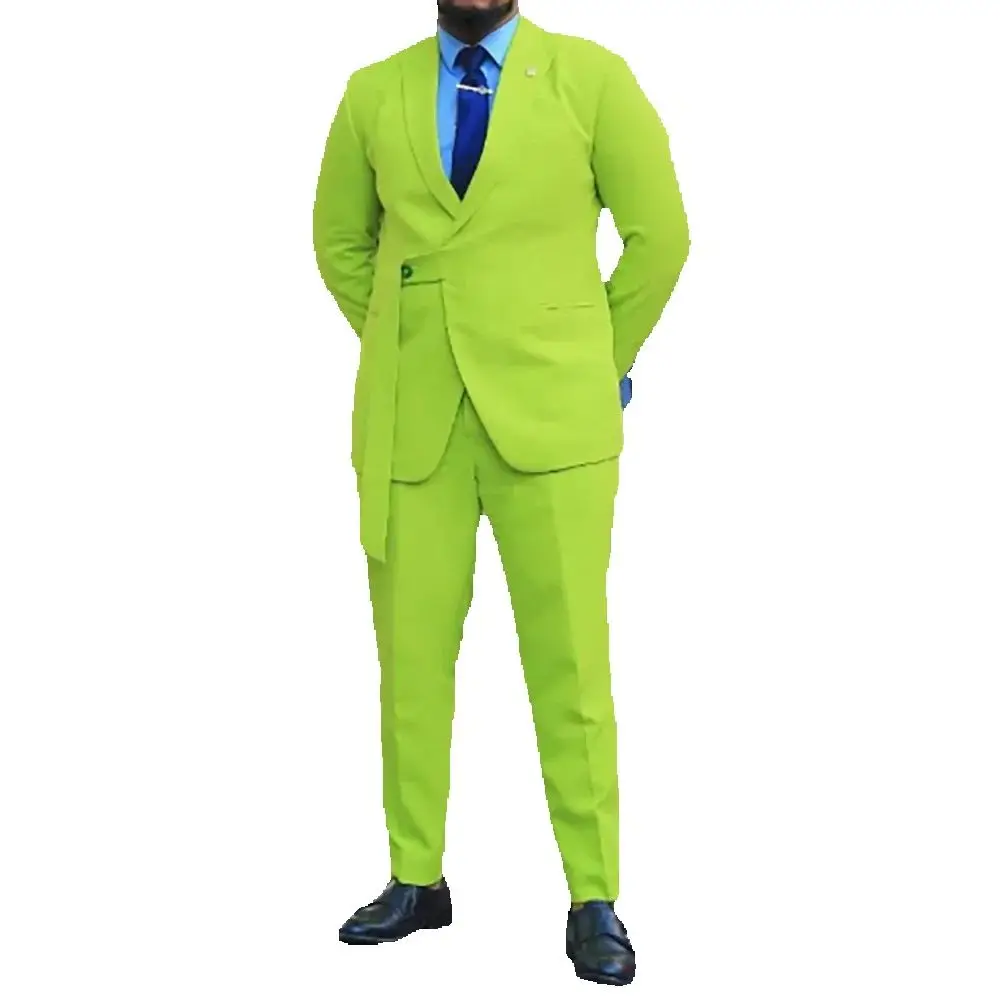 Fashion Fluorescent Green Single Button Men Suit Two Pieces(Jacket+Pants) Outfits Casual Party Prom Wedding Set