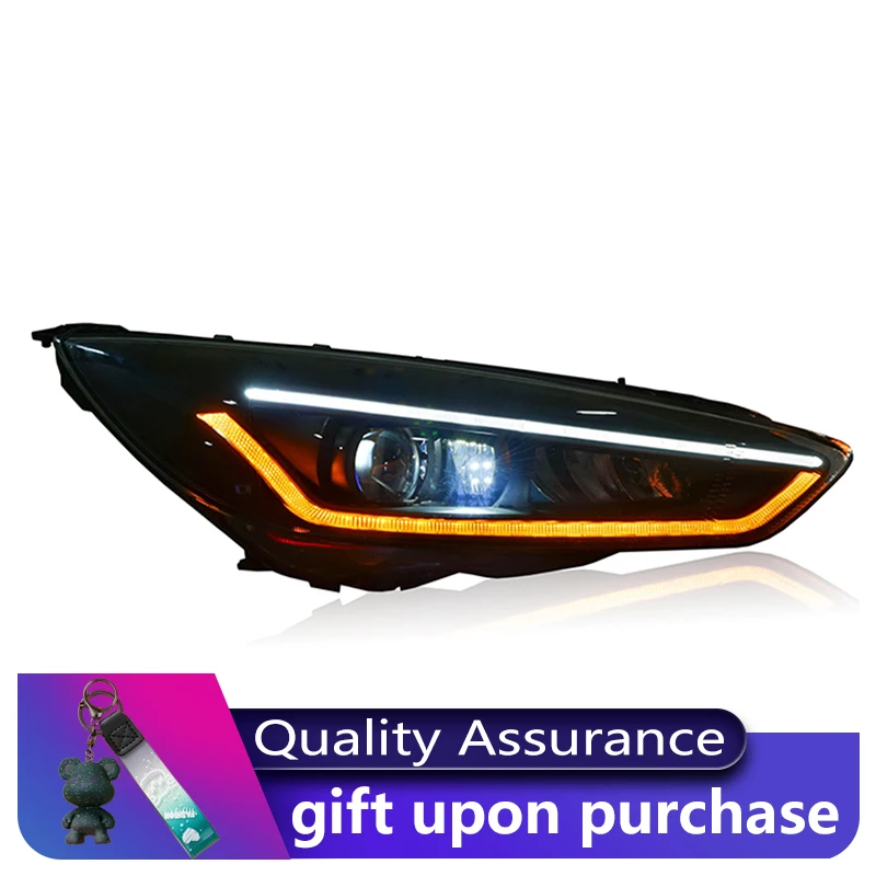 تصفيف السيارة لفورد فوكس 2015-2018 الجبهة مصباح DRL العلوي بدوره إشارة تسليط الضوء على ديناميكية جهاز عرض (بروجكتور) ليد عدسة اكسسوارات السيارات