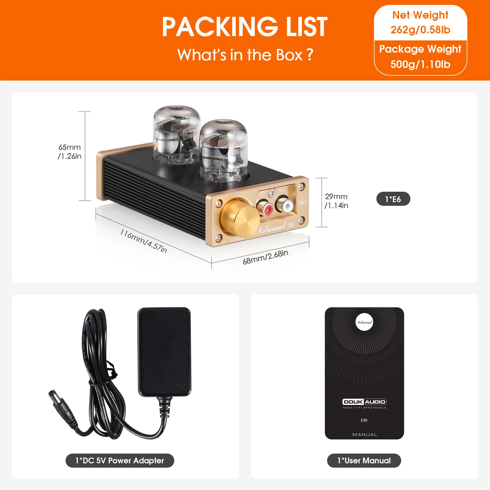 Nobsound E6 Mini Direct Heated Valve Tube Preamp Home Desk Stereo Audio Class A Pre-amplifier