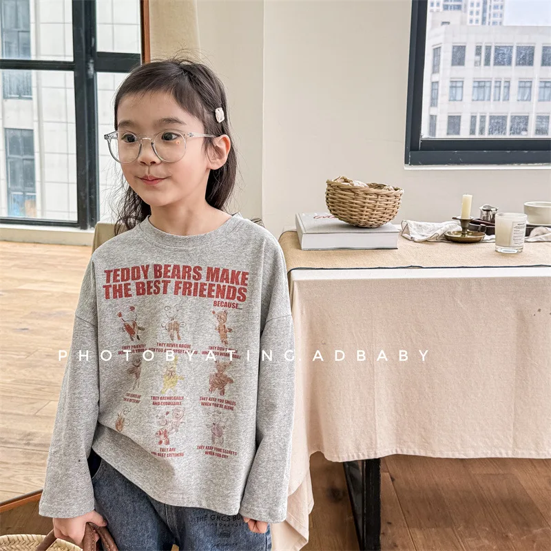 Children Long Sleeve T Shirts 2024 Spring New Baby Boy Girl Cartoon Print Pullover Kids Toddler Casual Versatile Bottoming Tops