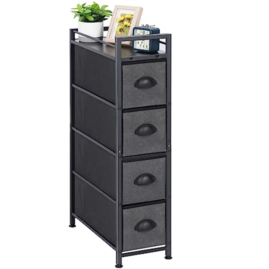 

Narrow Drer - 4 Drawers Slim Fabric Storage Cabinet - Vertical Standing Storage Chest - Gaps Tower Organizer with Removable Dra