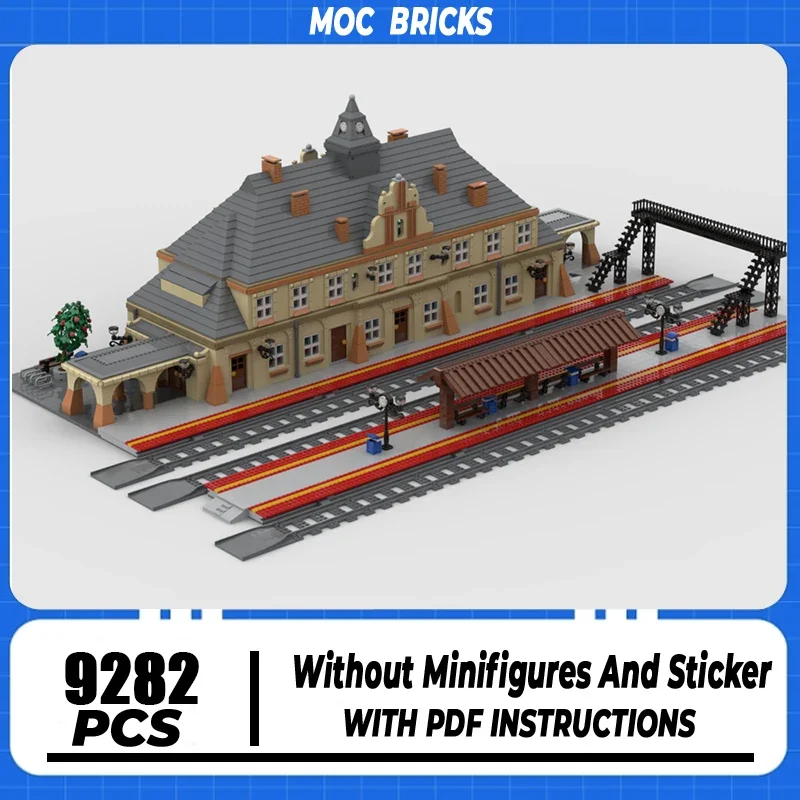 Railway Train Model Moc Building Blocks Neoclassical Train Station Model Technology Brick DIY Assembly Construction Toy Gifts