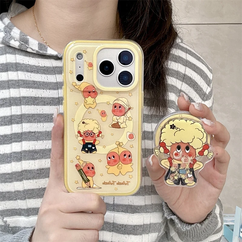 

Kawaii Cartoon Star Baby Magnetic Phone Case For iPhone 17 Pro 16 15 14 Pro Max Cover with Stand Holder For Magsafe Cases For Gi