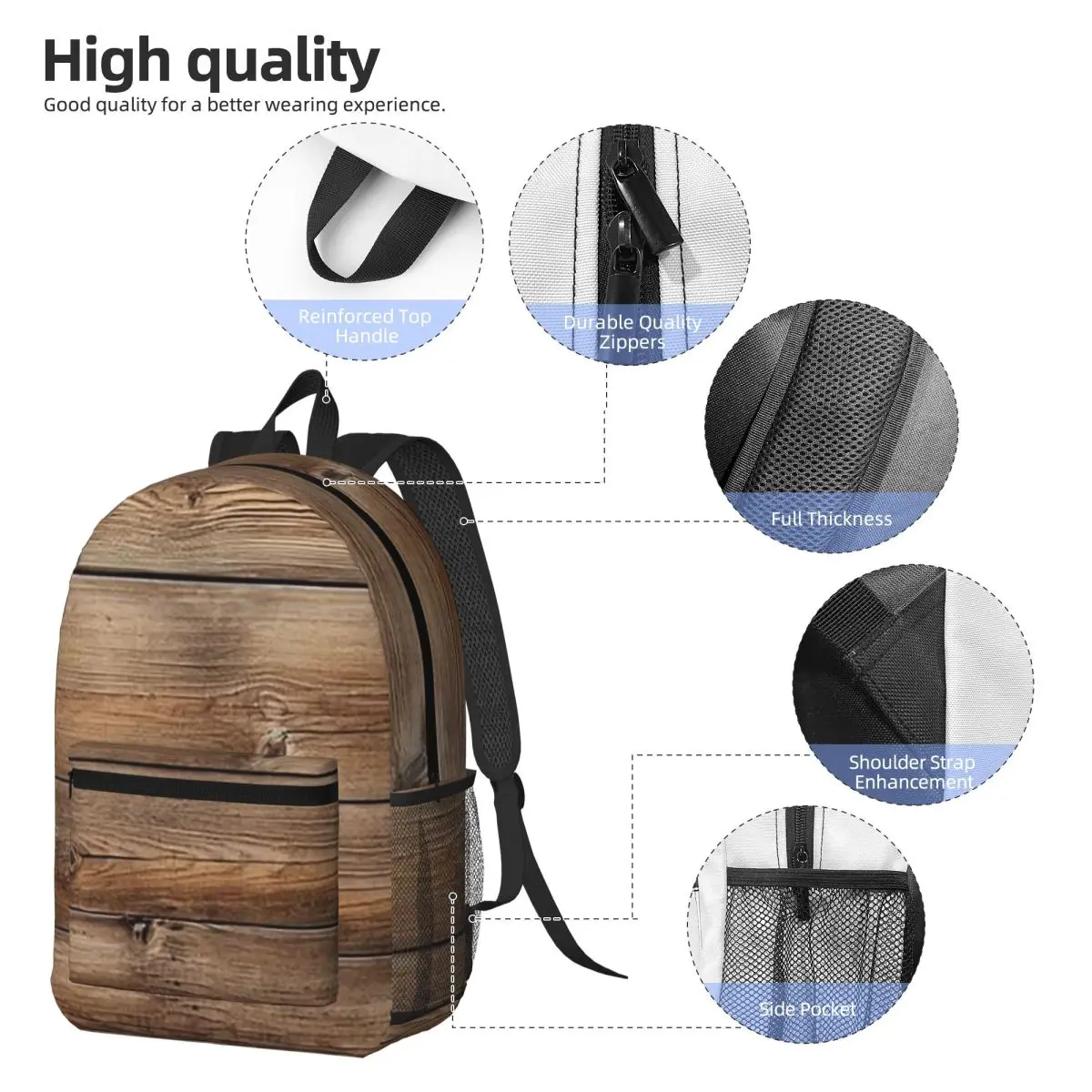 Wood Grain Retro Backpack Daypack Large Capacity Kids BookBag School Bag Shoulder Bags for Men Women
