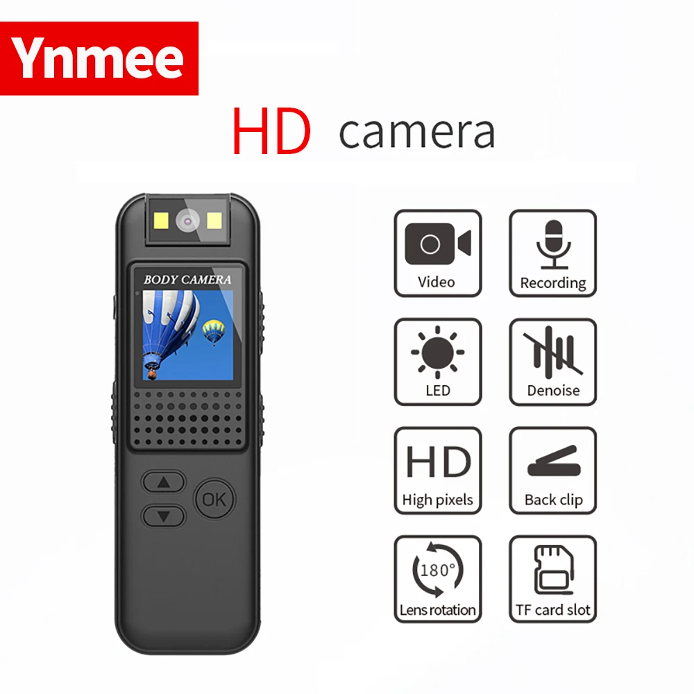 Ynmee 1080P Digital Small Body Camera Camcorder Worn Mini Screen Cam Video Recorder Motion Detection Sports DV Car DVR for Home