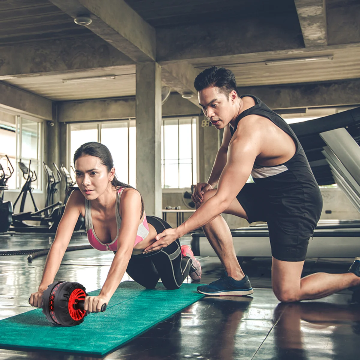

Abdominal Exercise Roller Thickened Steel Wheel Rubber Coating Red Abdomen Trainer Core Workout Fat Burning Fitness Exercise