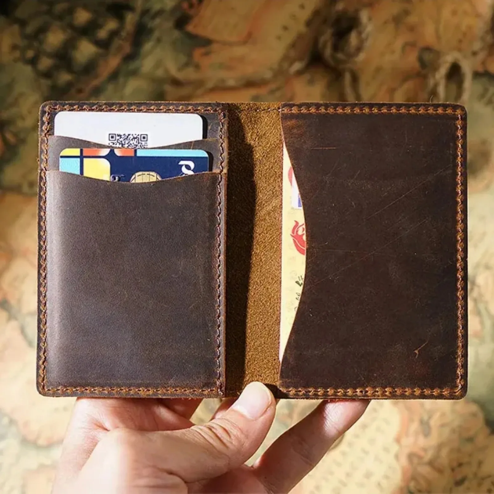 

Genuine Leather Pocket Slim Card Holder for Women Men, Minimalist Leather Money Bifold Wallet for Business Office & Travel