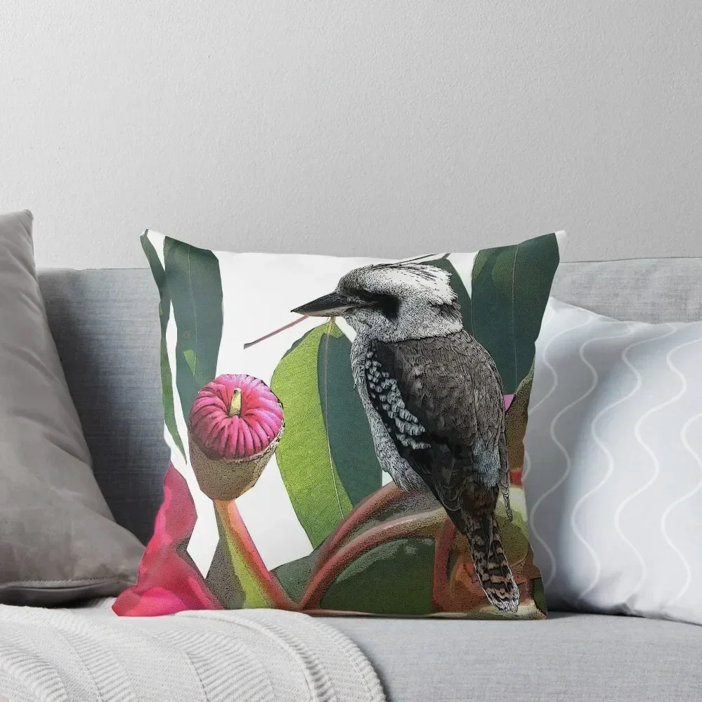 The Kookaburra and the Red Flowering Gum Throw Pillow Cushions Pillowcase pillow