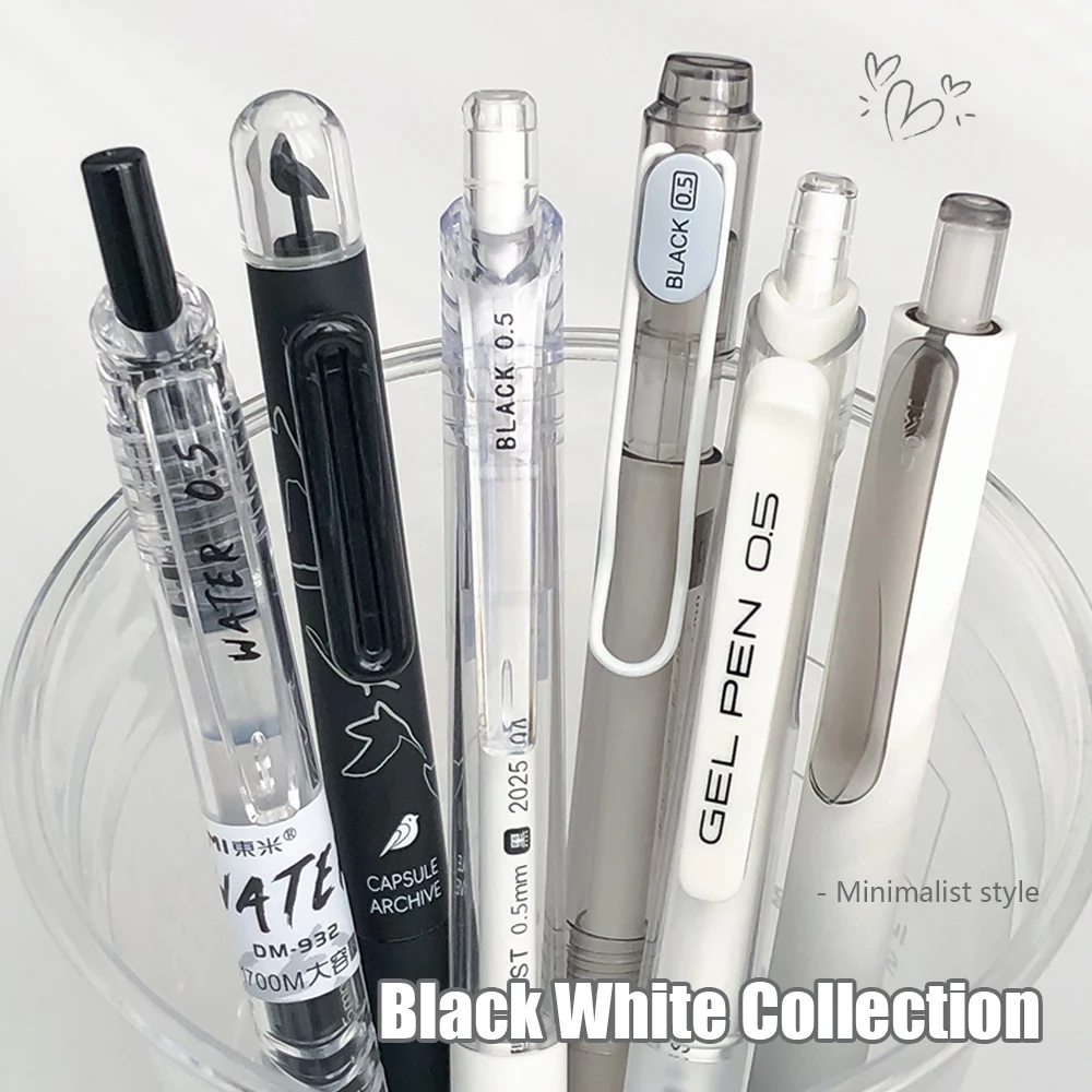 6 Pack Creative Gel Pen Set 0.5mm Fashion Black Quick-Dry Pens with Smooth Writing Ideal for Study & Office Use