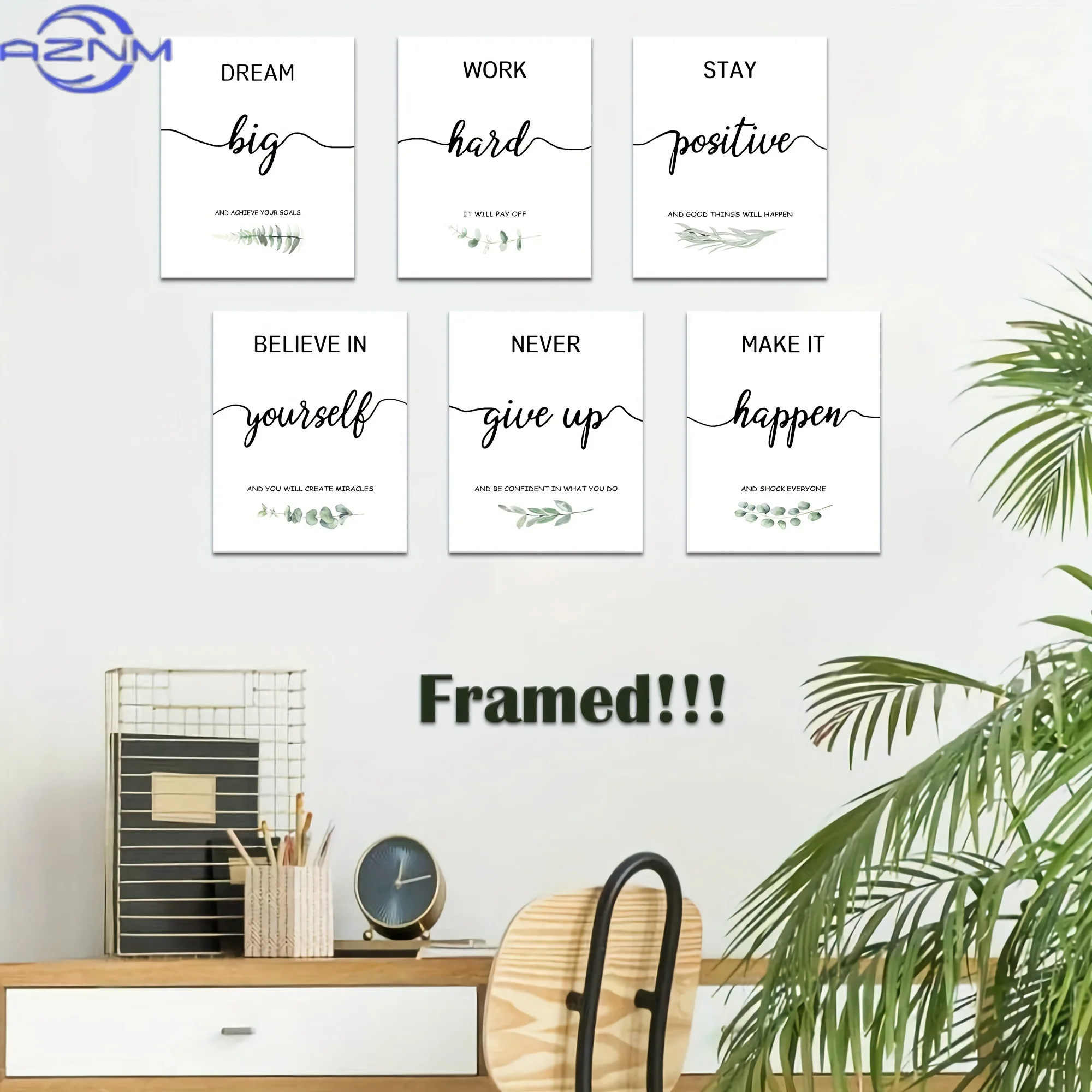 Décoration murale motivante, art mural inspirant pour le bureau, citations d'art mural, affiches sur toile encadrées en bois encourageantes