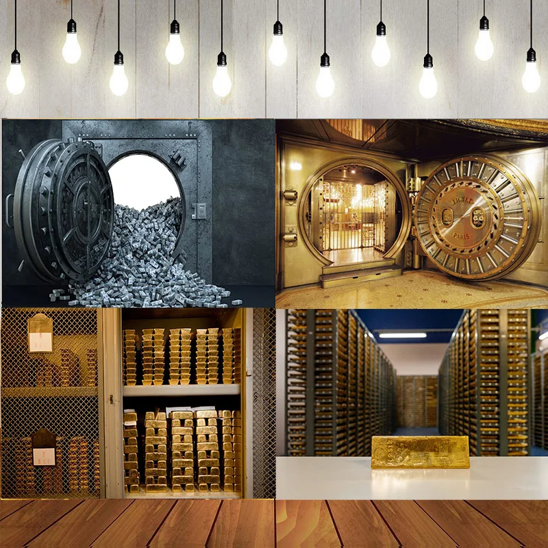 Bank Vault Backdrop Gold Door Storage Room Robber Theme Photography Background Money Safe Vault Birthday Party Banner Decor