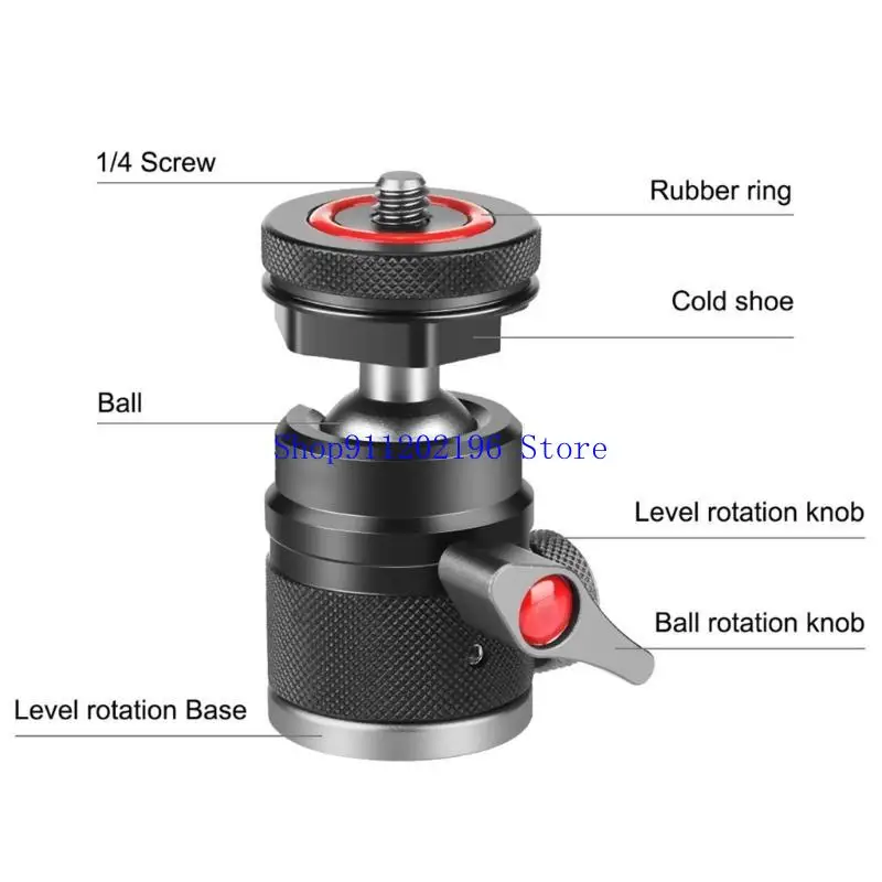 P82A Mini BallHead Tripod Head with Locking Rotary Knob360°Pivoting for Camera Mount