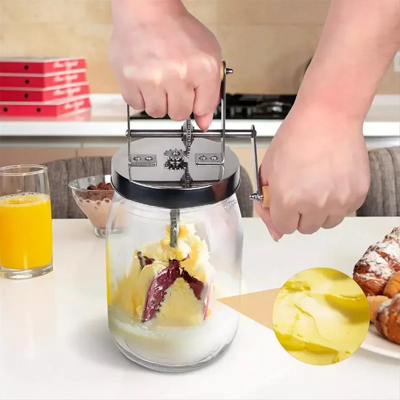 1000ML/1500ML Hand-Crank Mixer, Butter-Making Set, Vintage-Style Glass Butter/Milk Mixer, Pastry Making, DIY Kitchen