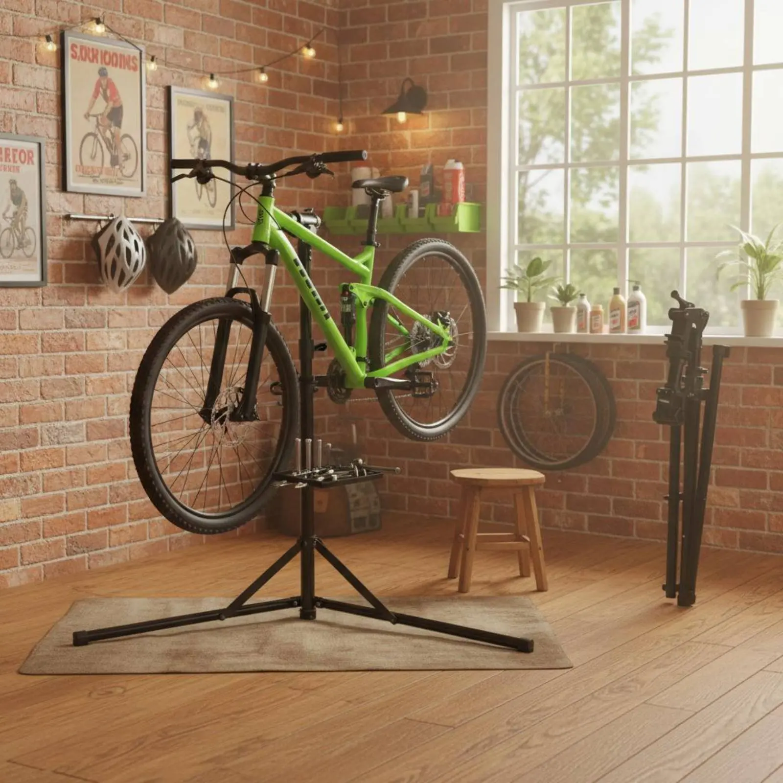 

Adjustable Two-Wheeler Workstand Sturdy-Duty Two-Wheeler Repair Stand Bike Workstand Attracting Tool Tray Workshop Apparatus