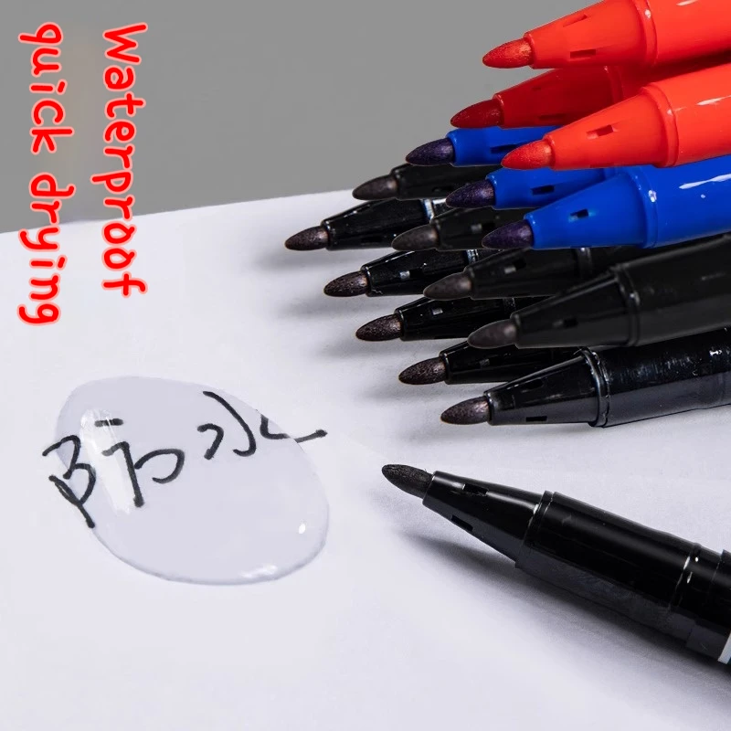 12pcs/lot Deli Twin Tip Permanent Marker Pen Set Fine Point Waterproof Ink Thin Nib Crude Nib Black Ink 0.5mm-1mm Fine Color