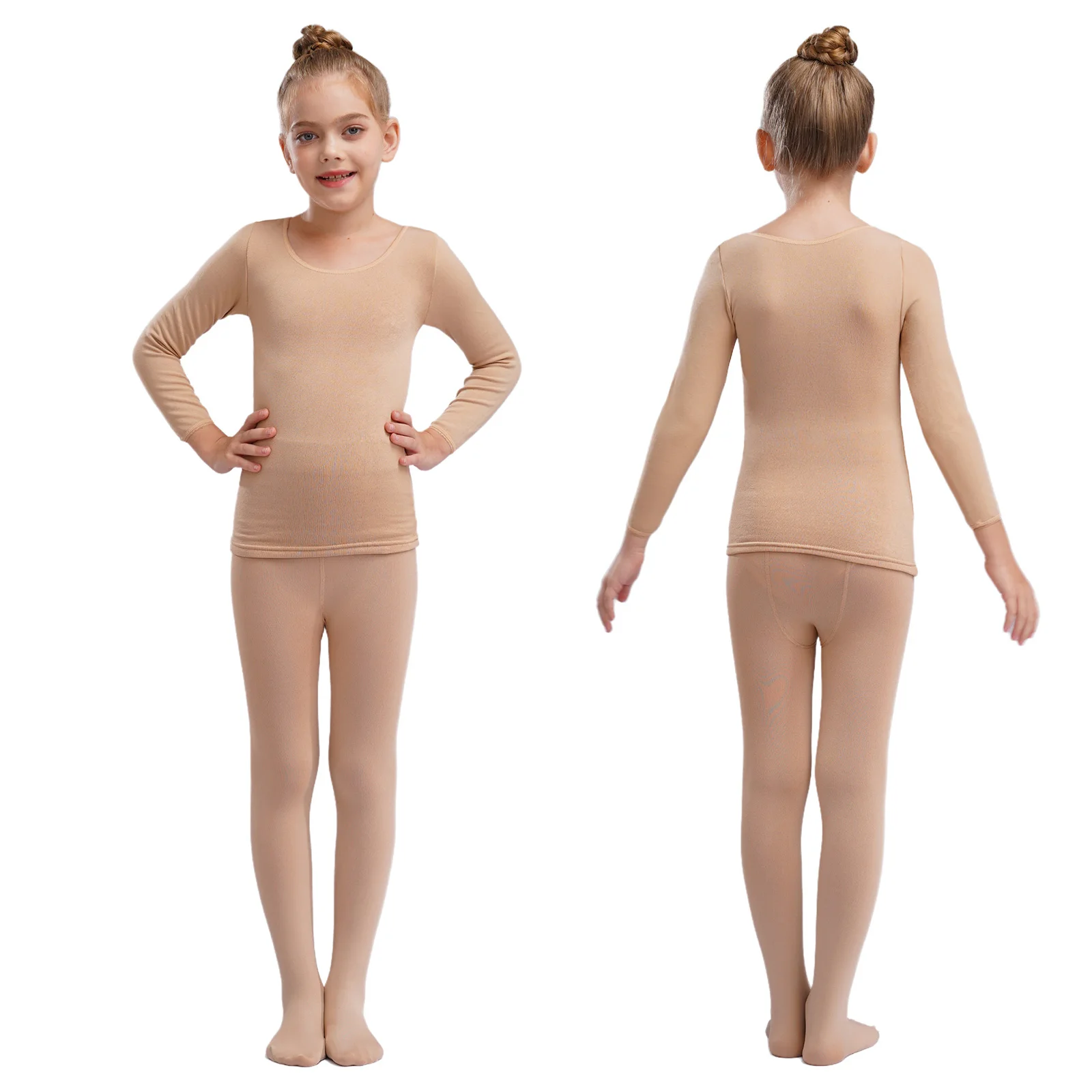 

Kids Girls Ballet Dance Training Costumes Spring Autumn Thermal Underwear Suit Stretchy Long Sleeve Top+Pantyhose Leggings Pants