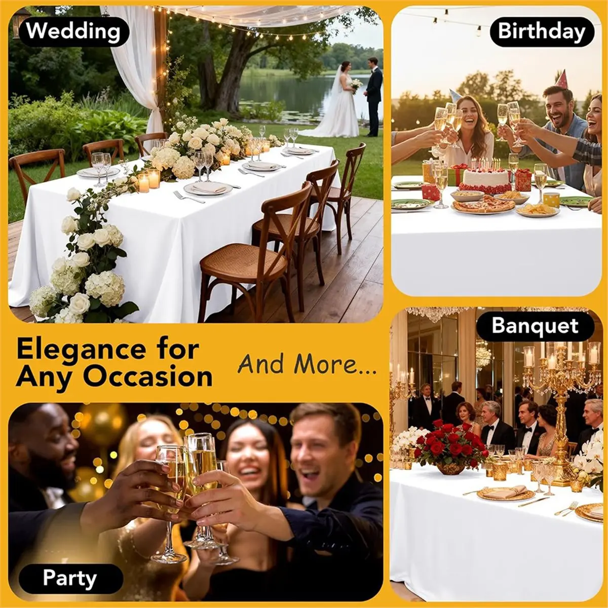 PROFESSIONAL USE 10-Pack White Tablecloths for Rectangle Tables, 60 X 102 Inches, Stain-Resistant Polyester Fabric for 6 Foot Ta