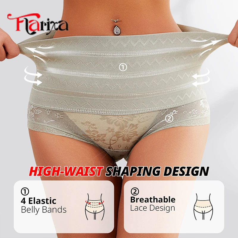 

Flarixa Lace Body Shaper Briefs Flat Belly Panties Trainer Women High Waist Tummy Control Breathable Hip Lifter Shapewear