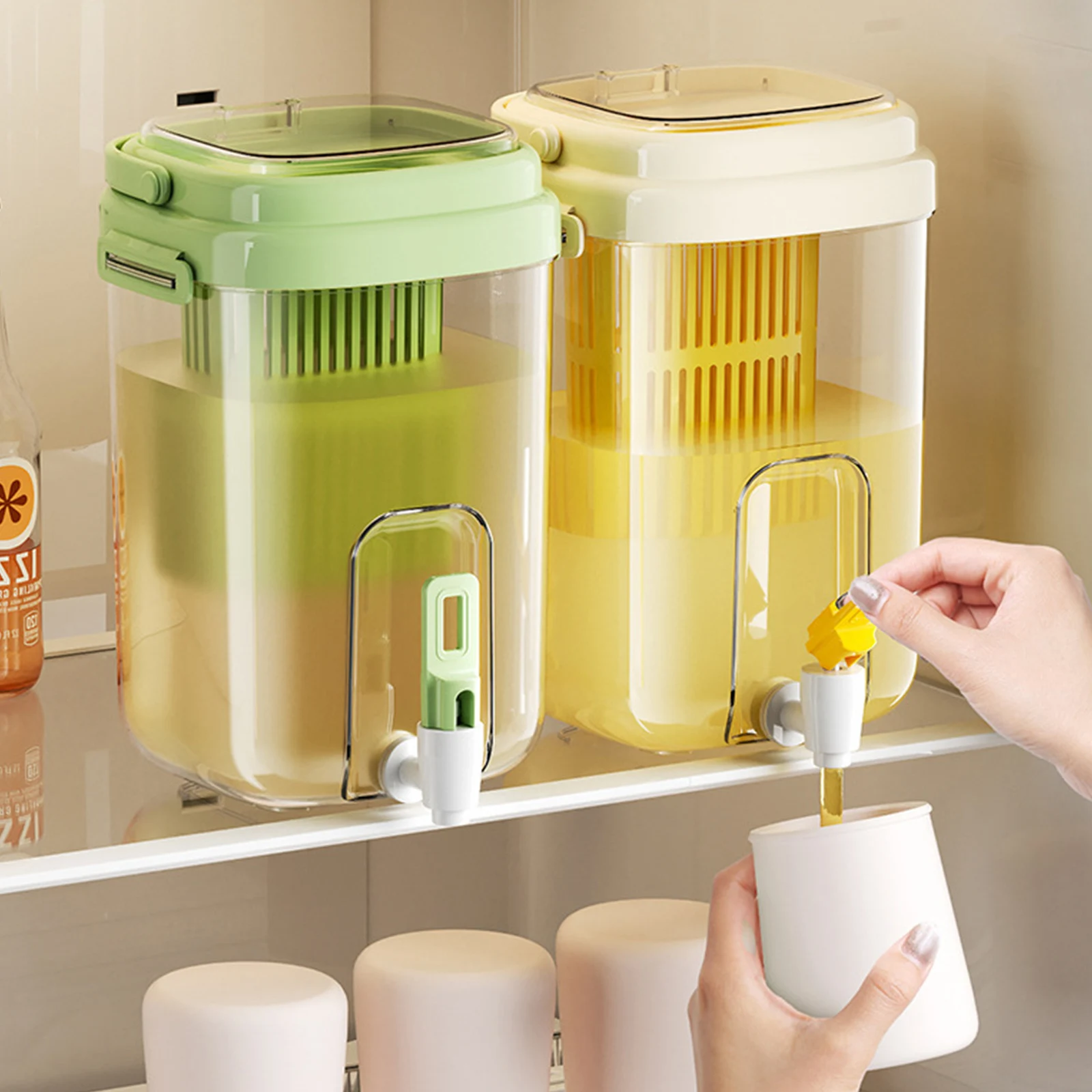 Plastic Cold Water 2L Cold Kettle Jug with Tea Filter Faucet Beverage Dispenser Refrigerator Water Container Drinkware Supplies