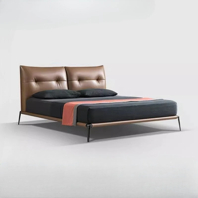 

Artificial Leather Double Bed Luxury Modern Headboard 150 X 200cm Double Bed Queen Twin Wood Modern Bedroom Furniture