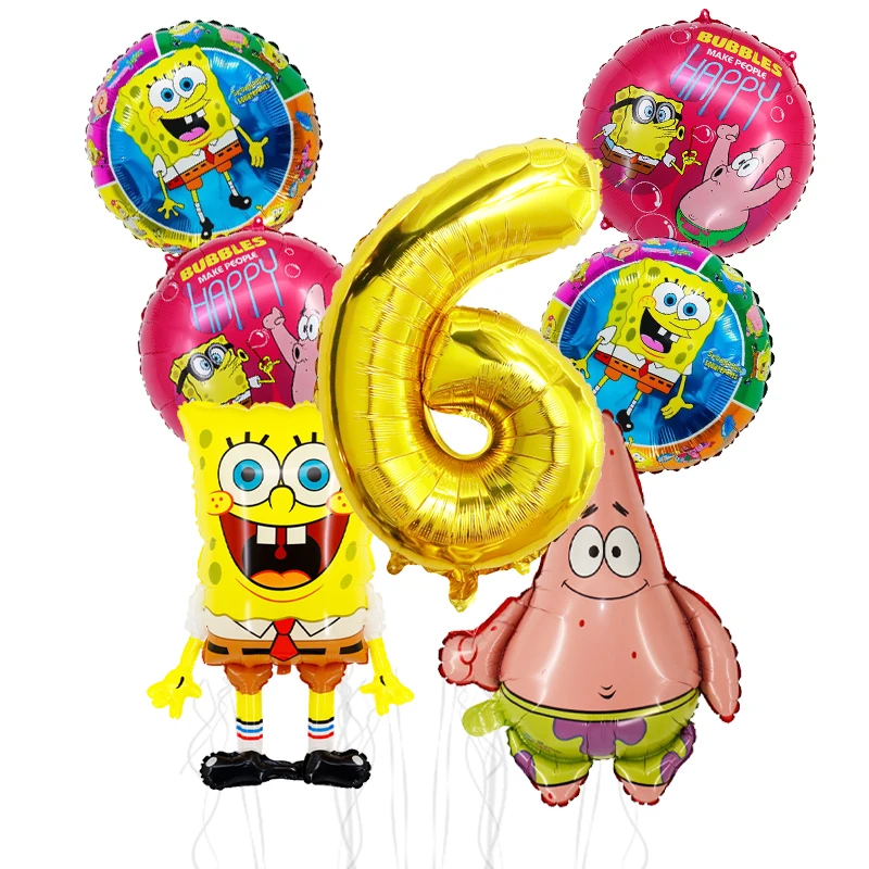 7 Stück Cartoon SpongeBob Patrick Star Folienballons Mädchen Junge Kindergeburtstag Party Dekoration Babyparty Ballons Geschenke – Detail 6