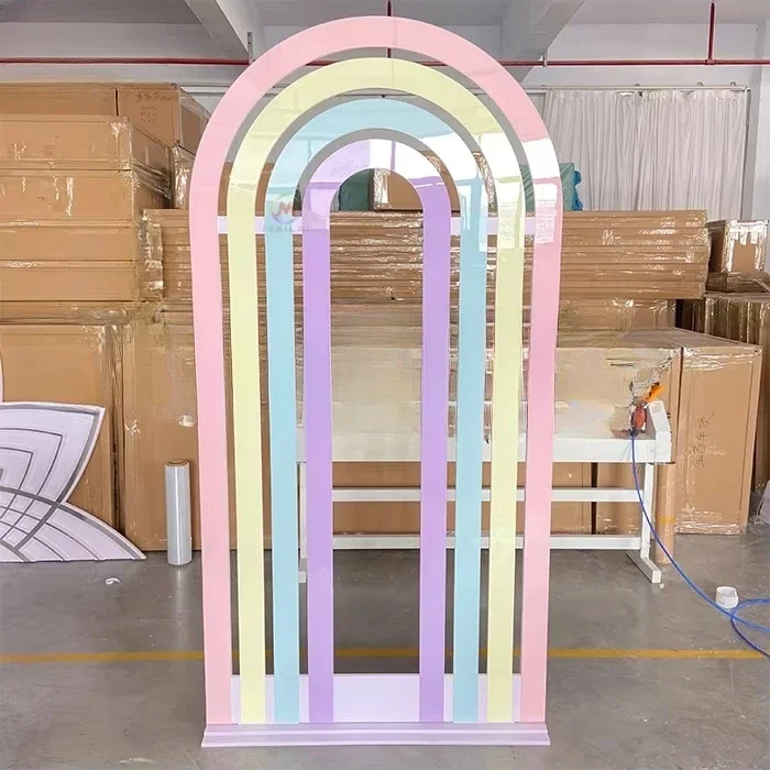 

Rainbow panel acrylic bracket rainbow arch pink blue white wedding decoration background