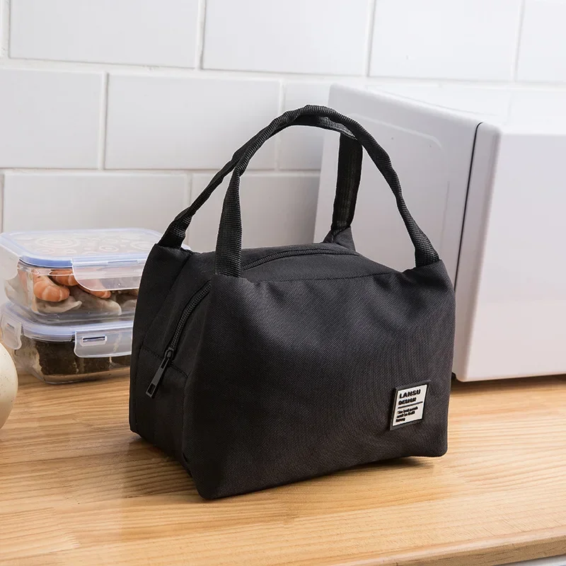 Portable Black Grey Lunch Bag Thermal Bags Insulated Lunch Box Cooler Bag For Women Men Kid Convenient Tote Food Bags Pouch