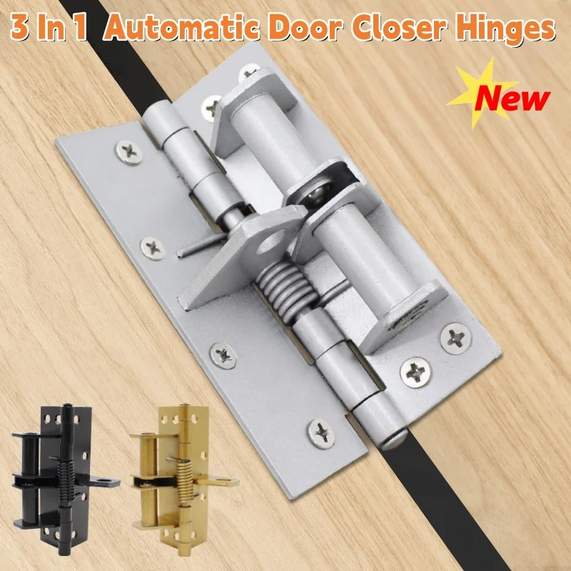 Multifunctional 3 In 1 Heavy Duty Automatic Door Closer,Self Closing Invisible Doors Spring Hinges,90° Positioning Door Stopper