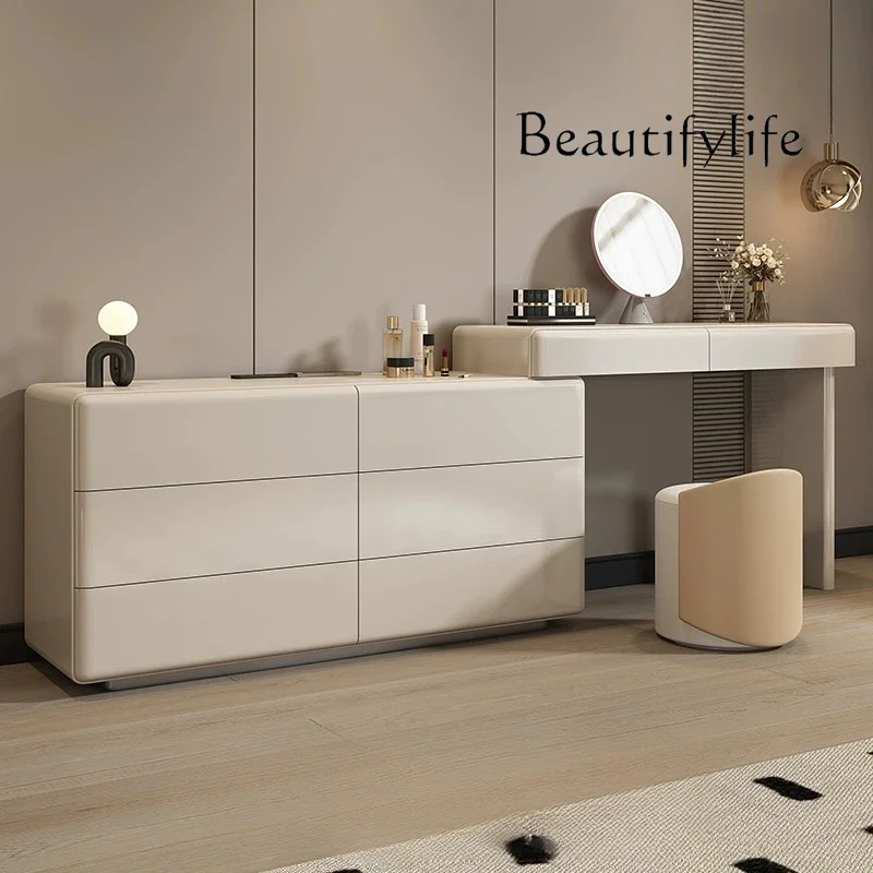 X36 Solid Wood Chest Of Cabinet Dressing Table Modern Simple Bedroom Bedside Cabinet Telescopic Minimalist High-end Makeup Table