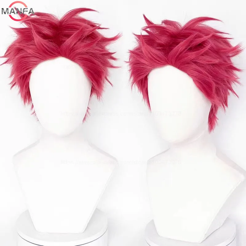 Anime Akaza Cosplay Wig Short Red Wigs Heat Resistant Synthetic Anime Wigs + Wig Cap image 2