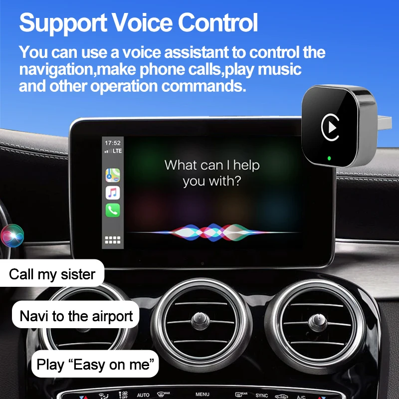 Wireless CarPlay Adapter for iPhone -Mini Plug & Play Auto Connect, 5GHz WiFi Low Latency, iOS 10+ Compatible with Wired CarPlay