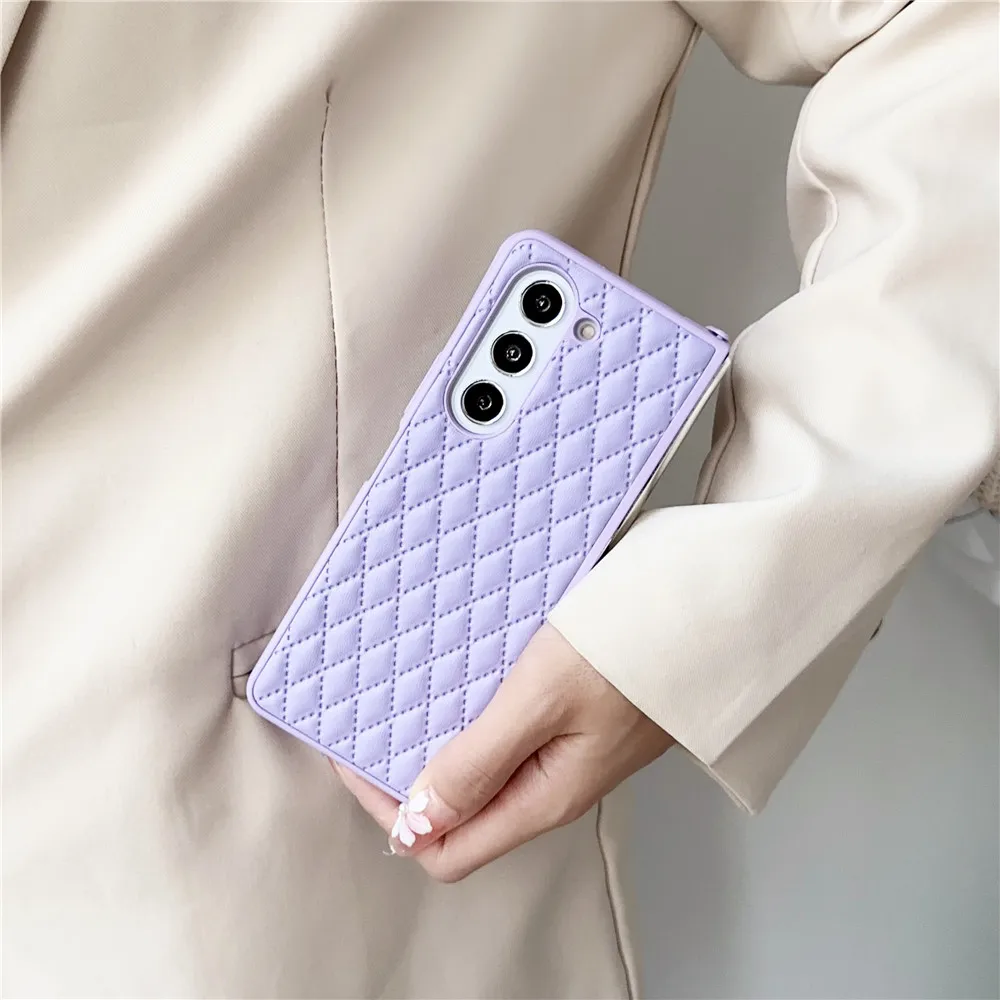 Funda de cuero antideslizante para Samsung Galaxy Z Fold5, carcasa protectora con rombos de lujo, a la moda, Z Fold4, Z Fold3, 5G