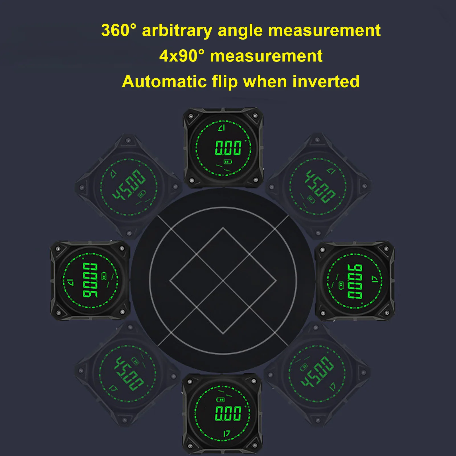 مكتشف الزوايا الرقمي من جانب واحد مغناطيسي قوي 0-90 ° /0-180 °   مقياس ميل مكعب عالي الدقة لمنشار الطاولة وأعمال النجارة