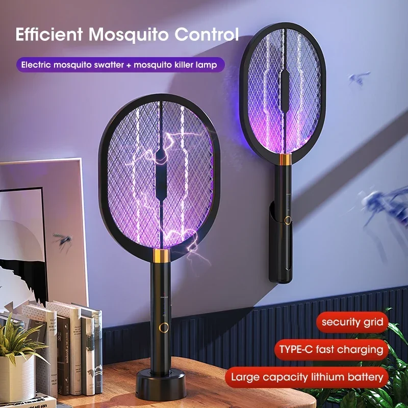 2024 Aggiornato 3000V Elettrico Mosquito Racchetta Con Viola Killer Lampada TYPE-C Ricaricabile Bug Zappers Fly Swatter Zapper Fly Trappola