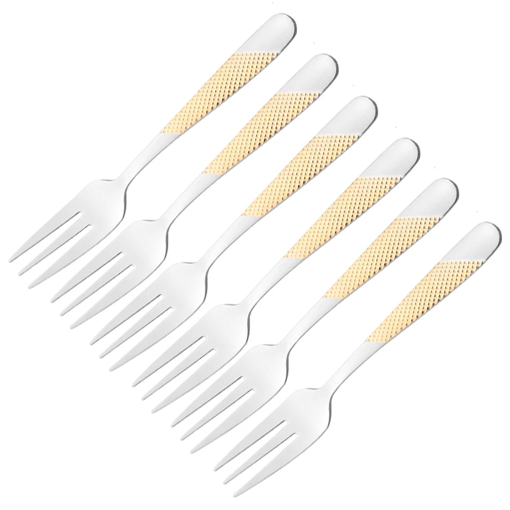 Aço inoxidável Forks Set, Louça de ouro, Silver Forks, Tea Cake Snack Fork, Louça de ouro, Fruit Fork, Talheres, 6pcs