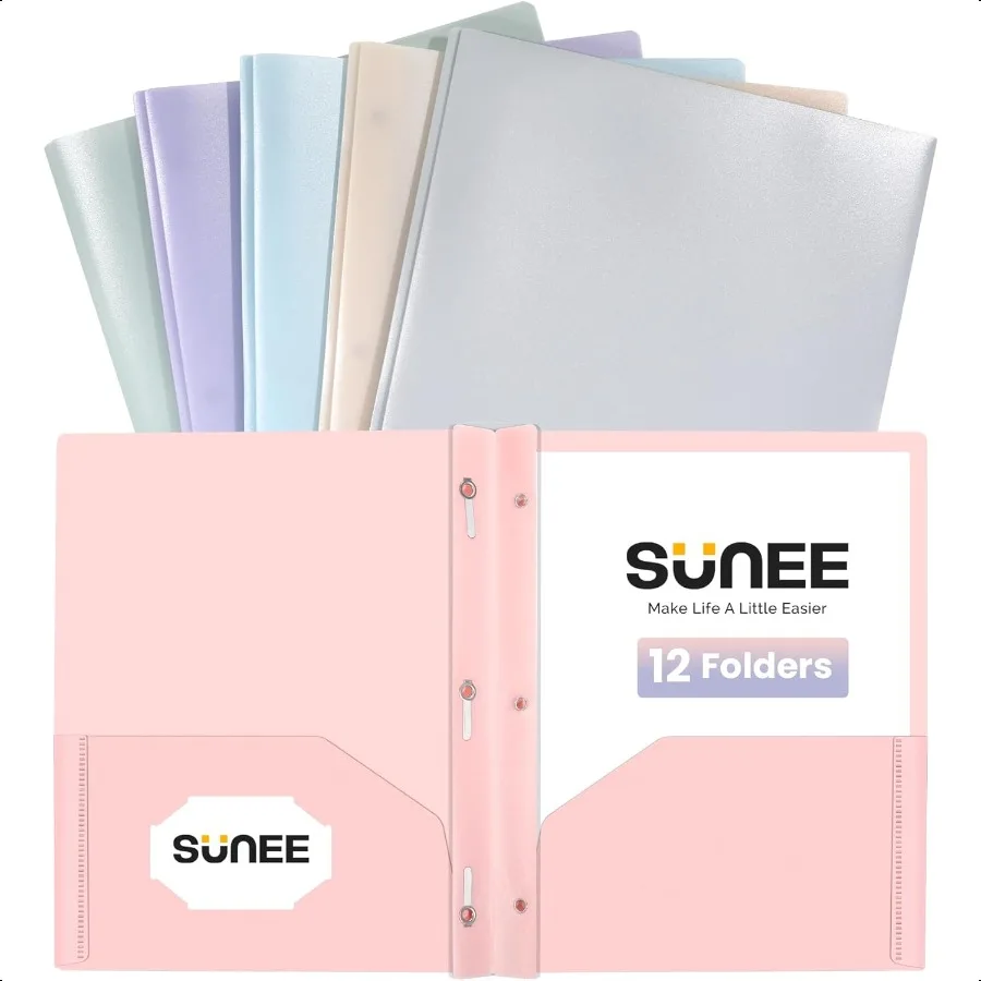

2 Pocket Folders with Prongs 12 Pack Pastel Colors Plastic Folders with Pockets and Prongs Fit Letter Size Poly Folders with Po