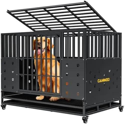 48'' Heavy Duty Dog Crate/Kennel for Large Dogs Indoor | Upgraded Chew-Proof Panels, Comfort-Widened Floor Panel