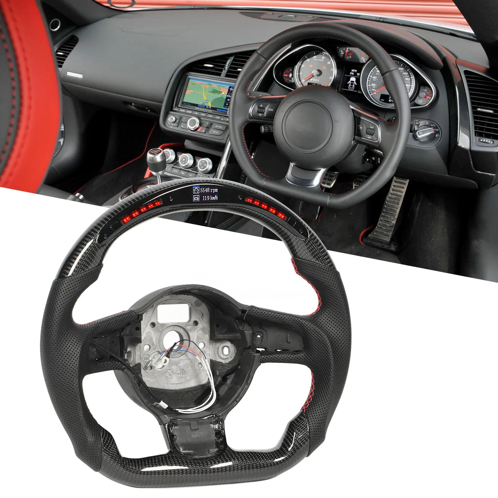 

Углеродный светодиодный дисплей, фонари переключения передач, перфорированный кожаный руль для 42 TTS TTRS 8J 2007-2015, автомобильный руль