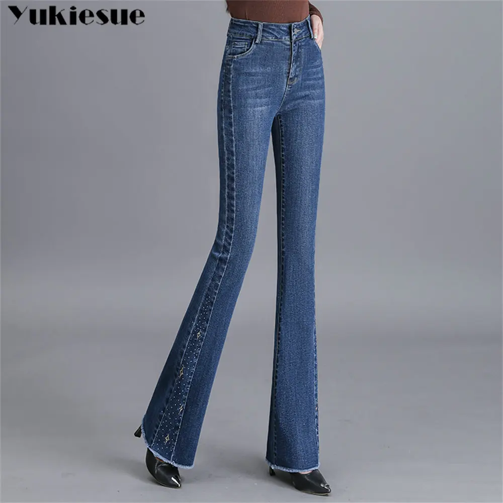 

2022 New Autumn Korean stytle Vintage HighWaist Slim Tassel Jean Long Boot Cut Jeans trend Women Flared Pant Streetwear Harajuku