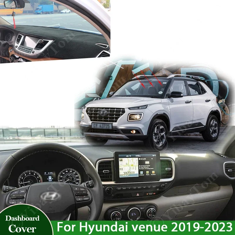 Car Anti-Slip Mat Dashboard Cover Avoid Light Pad Sunshade Dashmat Carpet Interior For Hyundai venue 2019 2020 2021 2022 2023
