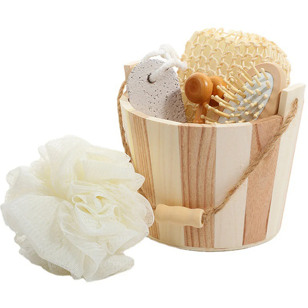 

1 Bath Ball Scrubber Foot Grinding Tool Body Exfoliating Kit Portable Bathing Set With Storage Basin Reusable Shower Tools For