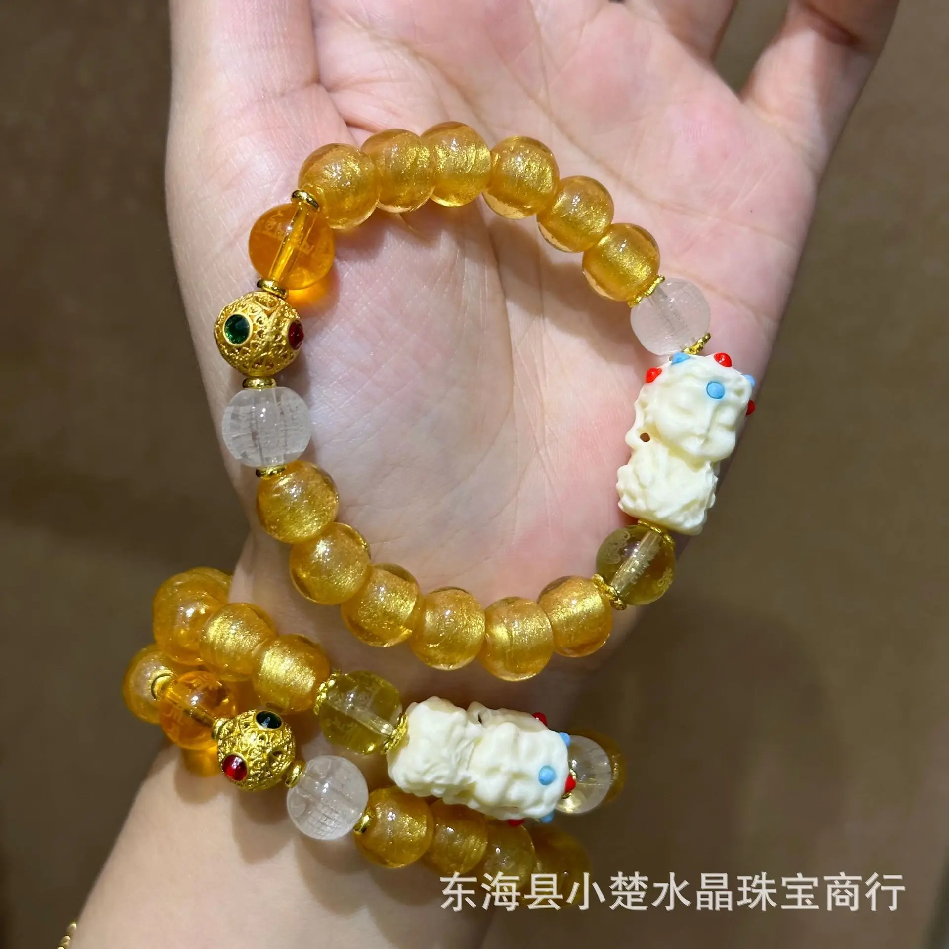 北京金箔釉薬タラ新中国風景勝地寺院文化創造ブレスレット女性用幸運の手飾り
