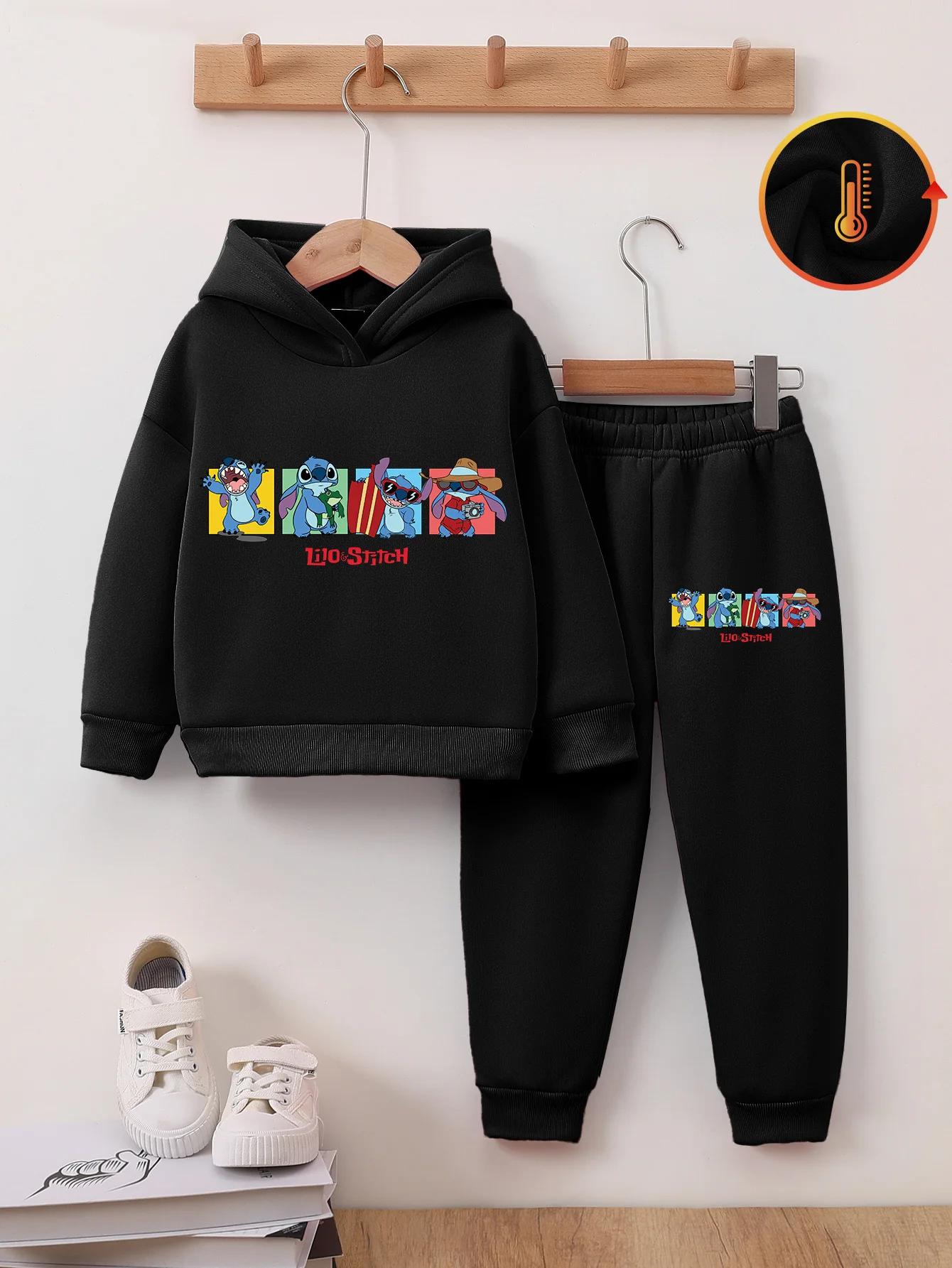 

Disney Authentic Girls' Long Sleeve Print Hoodie Two-Piece Set - Hooded, Regular Fit, Cute Stitch Heart Heat Transfer, Hand Wash