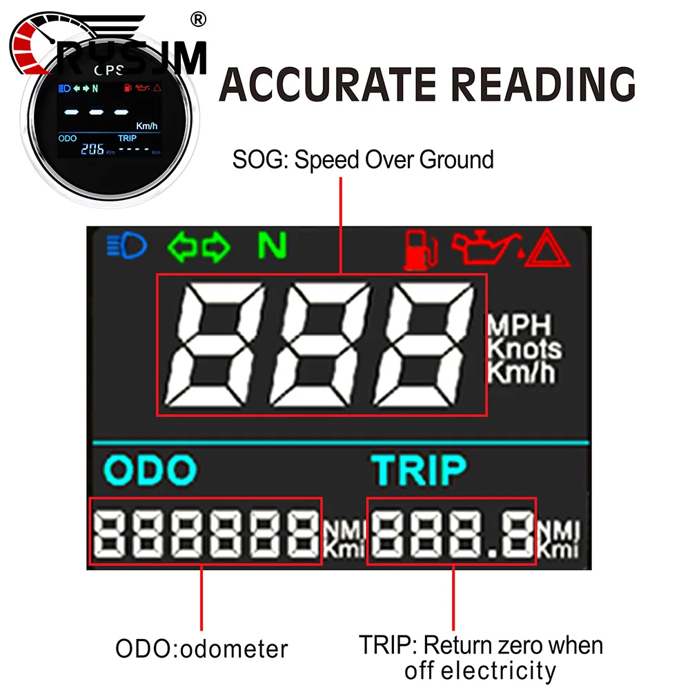 

52 мм GPS-спидометр + одометр с GPS-антенной, скорость KMH ODO TRIP для мотоцикла, лодки, счетчика ATV UTV Marine 12 В/24 В с сигнализацией