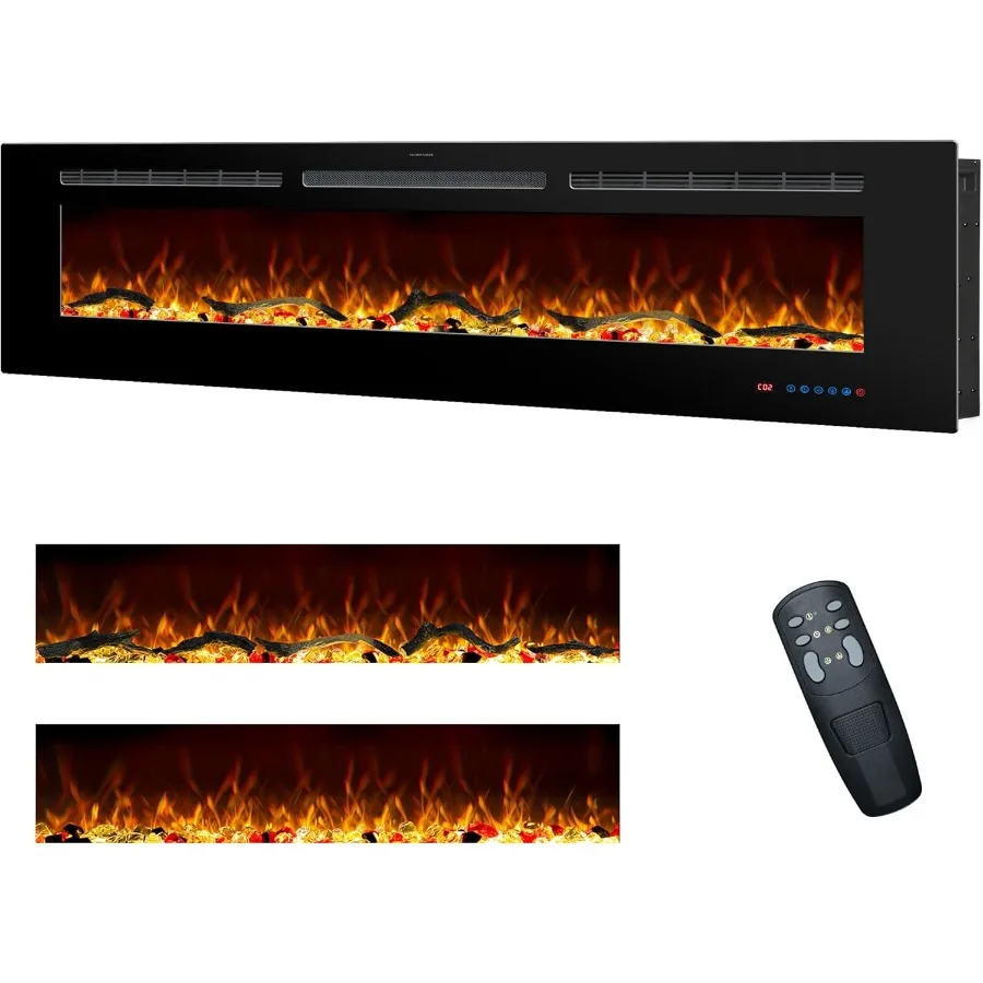 

60-дюймовые электрические каминные вставки для внутреннего использования с дистанционным управлением, встраиваемым и настенным дизайном, 13-цветные пламенные эффекты