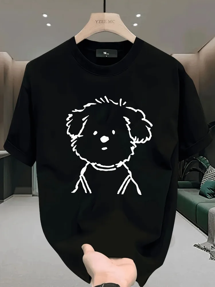 T-Shirt à manches courtes pour femmes, décontracté, imprimé chien, coupe ample, col rond, Style de rue jeune, chemise à imprimé géométrique, tissu doux