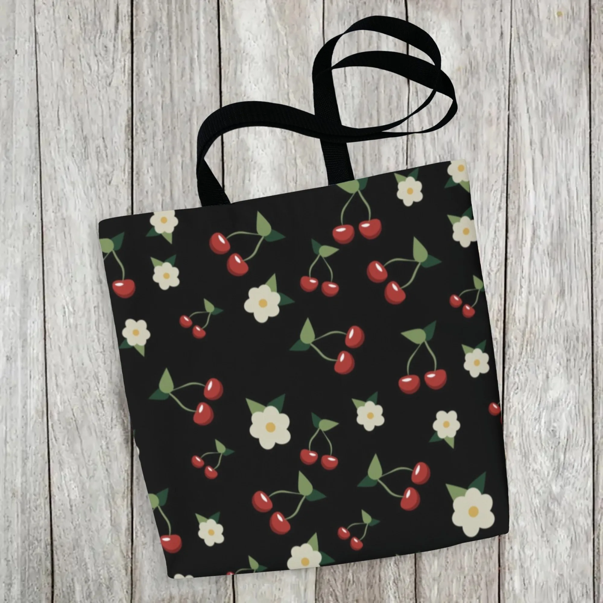 Black Cherry & Vintage Canvas Women Tote Bag Sweet Shoulder Bag Reusable Ideal for Vintage Fans Cute Style & Daily Sweet Looks