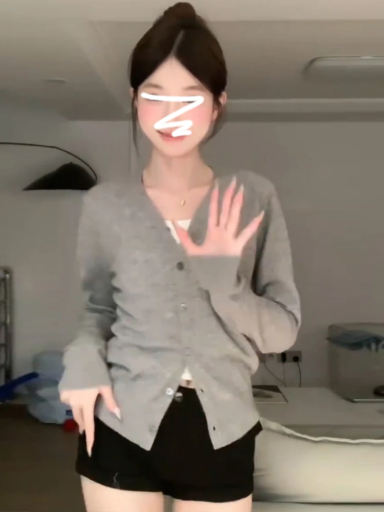 Ele ey V-Ne Maglia Jaet Sciolto Lungo Sve Capispalla da donna Cardigan Sle Autunno Inverno Faion Sweet Sle